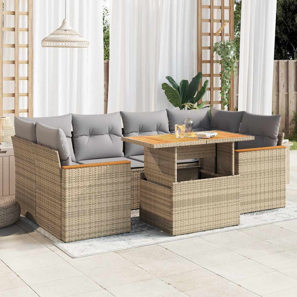 Set Divano da Giardino 6 pz con Cuscini Beige Polyrattan Acacia