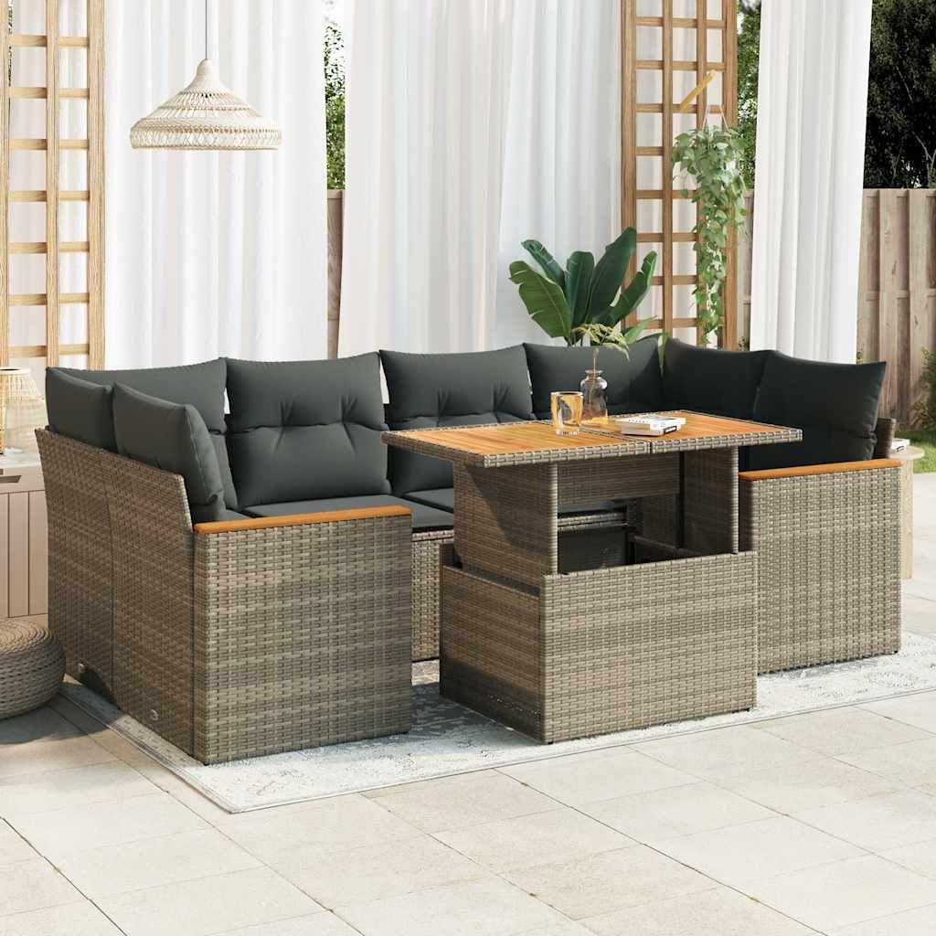 Set Divano da Giardino 6pz con Cuscini Grigio Polyrattan Acacia