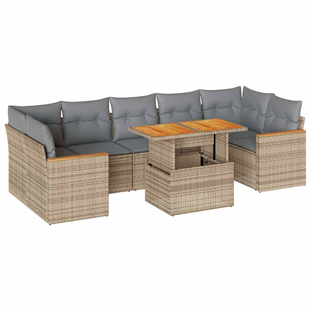 Set Divano da Giardino 8 pz con Cuscini Beige Polyrattan Acacia