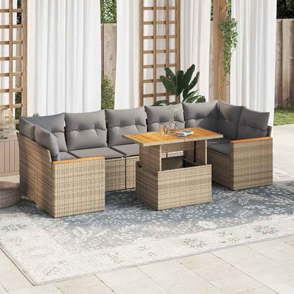 Set Divano da Giardino 8 pz con Cuscini Beige Polyrattan Acacia