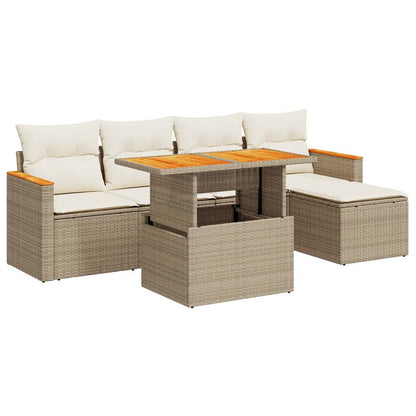 Set Divano da Giardino 6 pz con Cuscini Beige Polyrattan Acacia