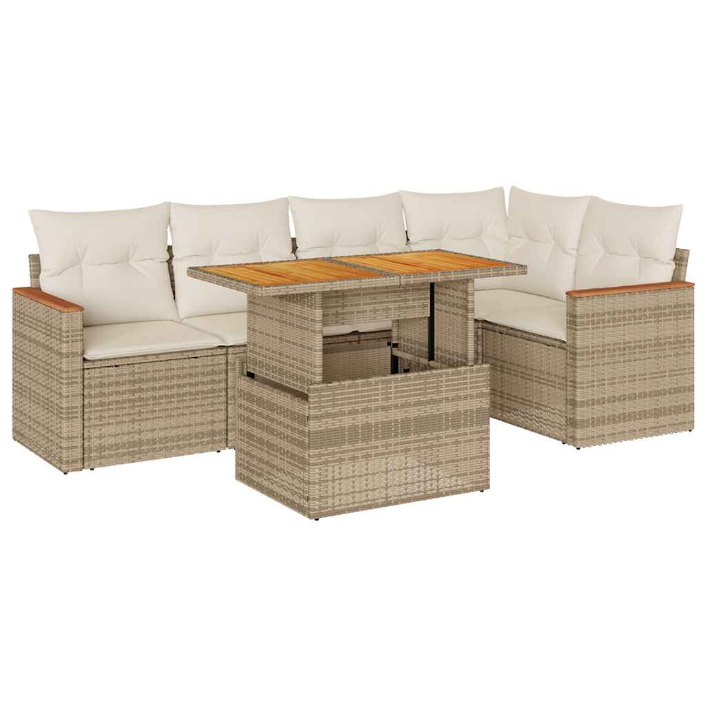 Set Divano da Giardino 6 pz con Cuscini Beige Polyrattan Acacia