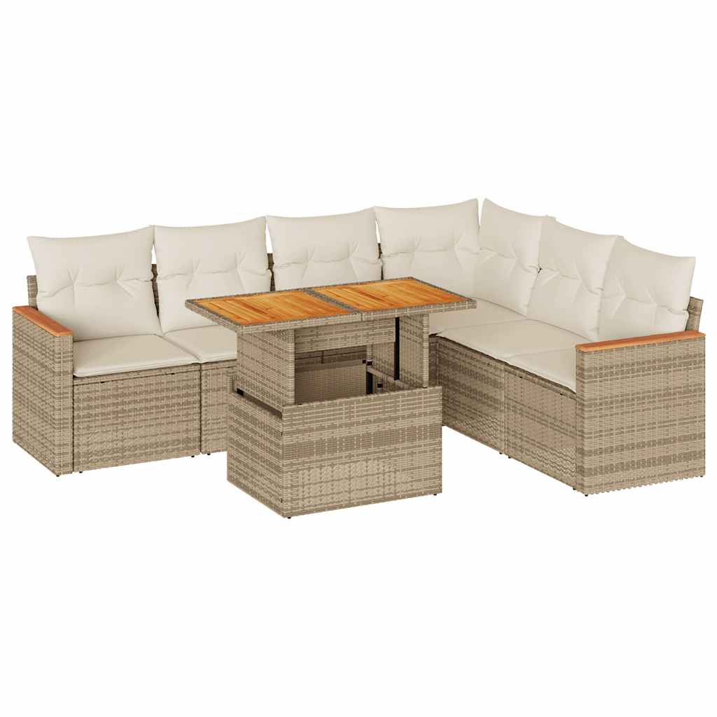 Set Divani da Giardino 7 pz con Cuscini Beige Polyrattan Acacia