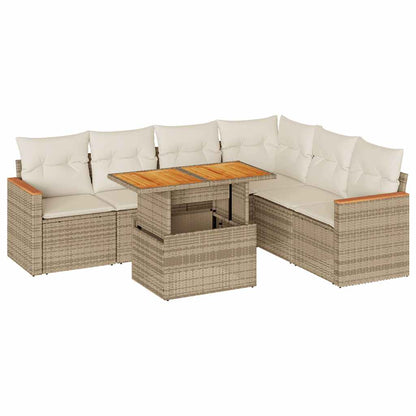 Set Divani da Giardino 7 pz con Cuscini Beige Polyrattan Acacia