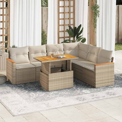 Set Divani da Giardino 7 pz con Cuscini Beige Polyrattan Acacia
