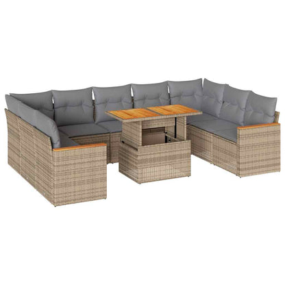 Divano da Giardino 10 pz con Cuscini Beige in Polyrattan Acacia