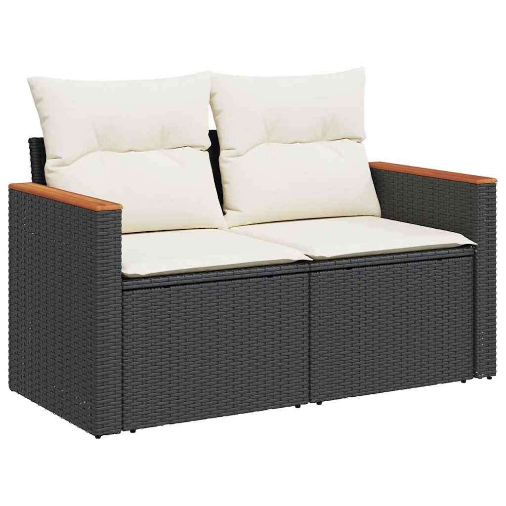 Set Divani da Giardino 11 pz con Cuscini Polyrattan Acacia Nero
