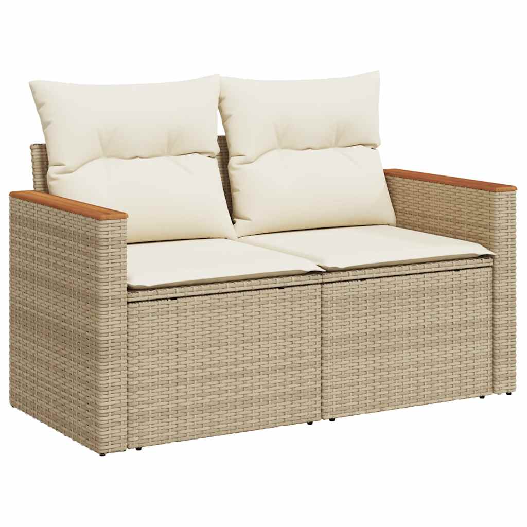 Set Divani da Giardino 11pz con Cuscini Beige Acacia Polyrattan