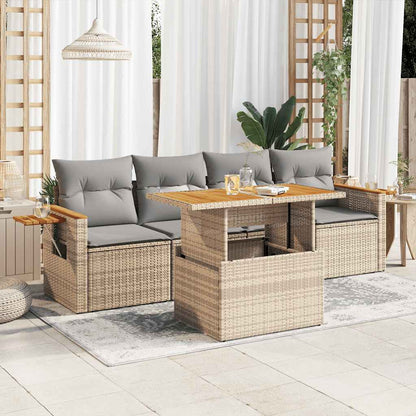 Set Divano da Giardino 5 pz con Cuscini Beige Polyrattan Acacia