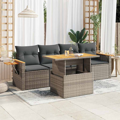 Set Divano Giardino 5 pz con Cuscini Grigio Polyrattan Acacia