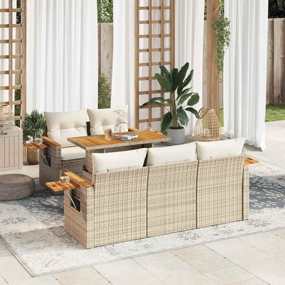 Set Divano da Giardino 6 pz con Cuscini Beige Polyrattan Acacia