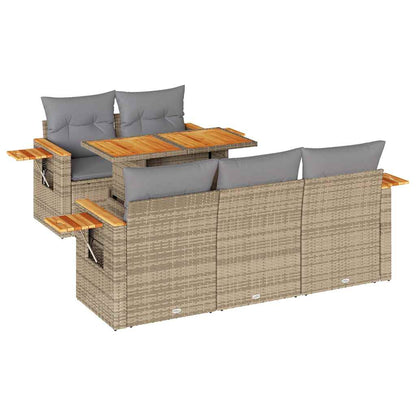 Set Divano da Giardino 6 pz con Cuscini Beige Polyrattan Acacia
