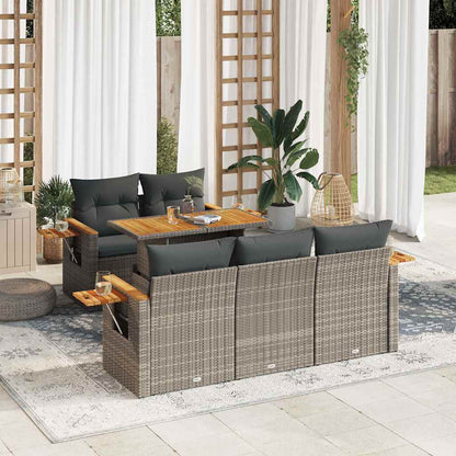 Set Divano da Giardino 6pz con Cuscini Grigio Polyrattan Acacia