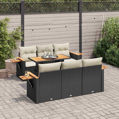 Set Divani da Giardino con Cuscini 7pz Nero Polyrattan Acacia