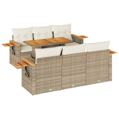 Set Divani da Giardino 7 pz con Cuscini Beige Polyrattan Acacia