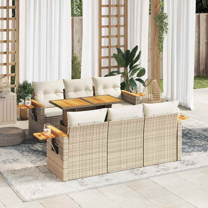 Set Divani da Giardino 7 pz con Cuscini Beige Polyrattan Acacia
