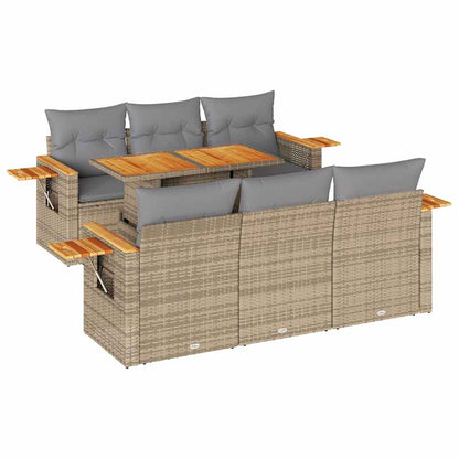 Set Divani da Giardino 7 pz con Cuscini Beige Polyrattan Acacia