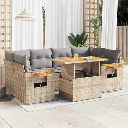 Set Divani da Giardino 7 pz con Cuscini Beige Polyrattan Acacia