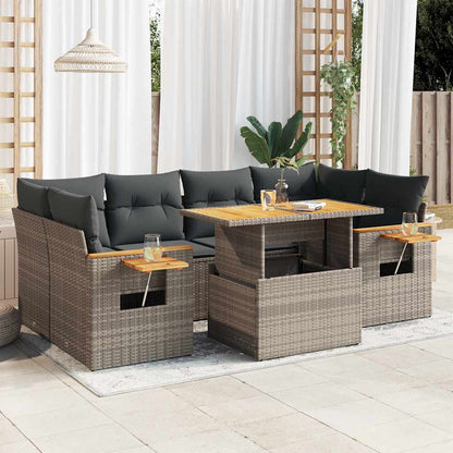 Set Divani da Giardino 7pz con Cuscini Grigio Polyrattan Acacia