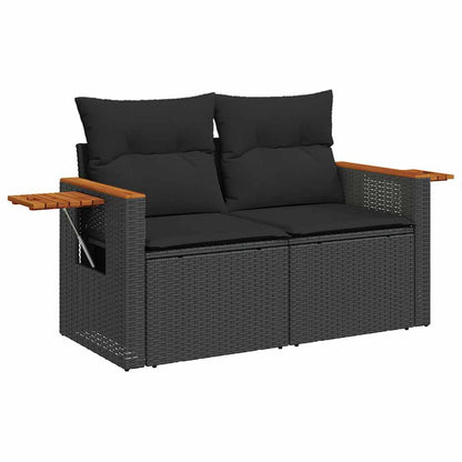 Set Divani da Giardino con Cuscini 8 pz Nero Polyrattan Acacia