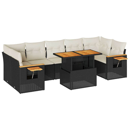 Set Divani da Giardino con Cuscini 8 pz Nero Polyrattan Acacia