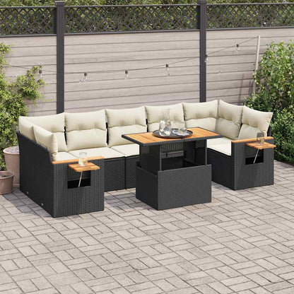 Set Divani da Giardino con Cuscini 8 pz Nero Polyrattan Acacia