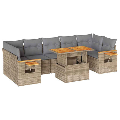 Set Divano da Giardino 8 pz con Cuscini Beige Polyrattan Acacia