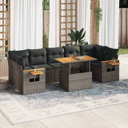 Set Divano da Giardino 8pz con Cuscini Grigio Polyrattan Acacia
