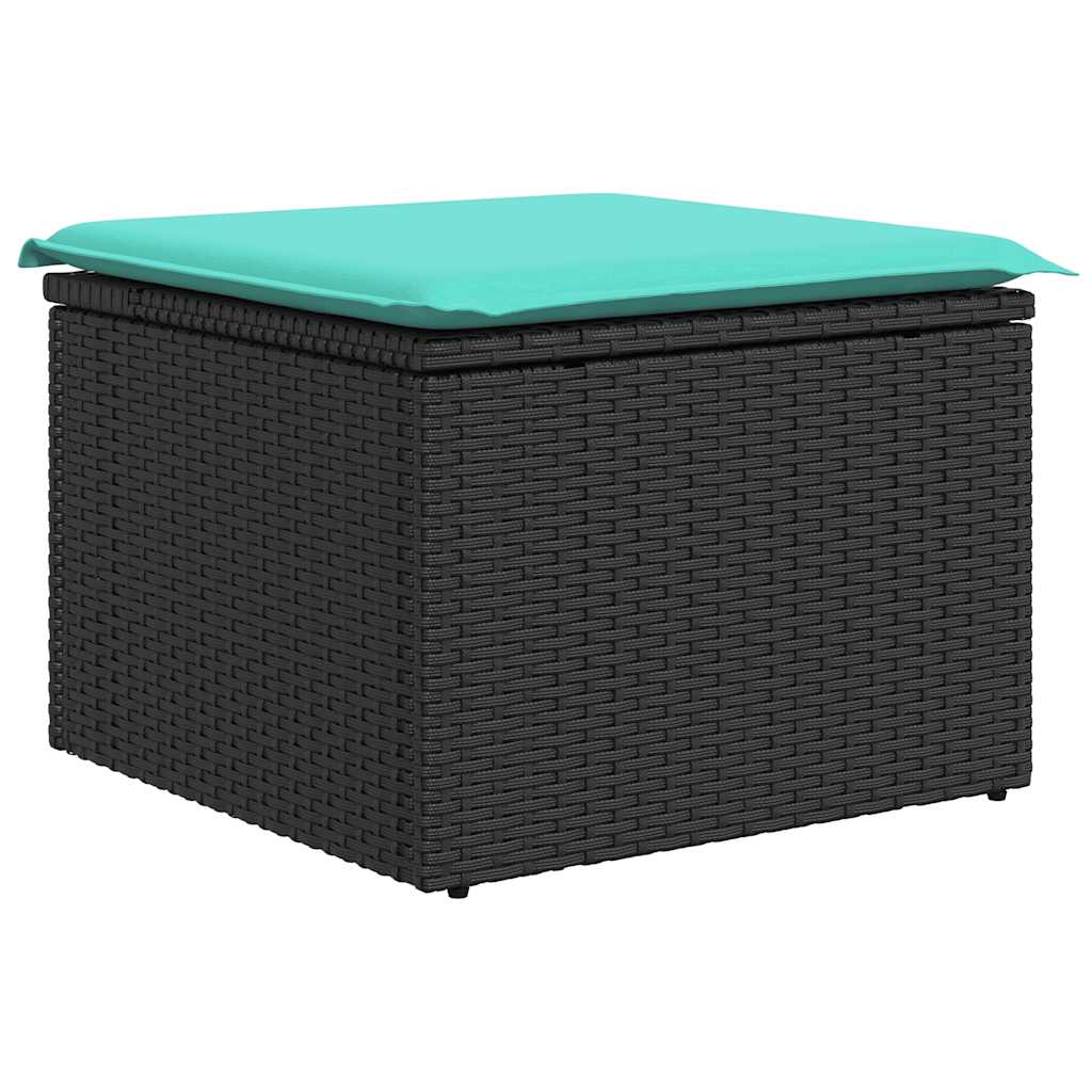 Set Divano da Giardino 6 pz con Cuscini Nero Polyrattan Acacia