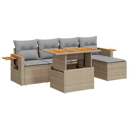Set Divano da Giardino 6 pz con Cuscini Beige Polyrattan Acacia