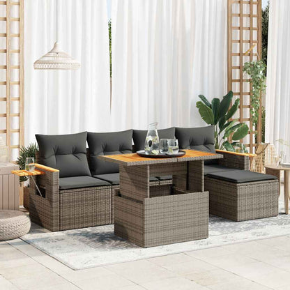 Set Divano da Giardino 6pz con Cuscini Grigio Polyrattan Acacia