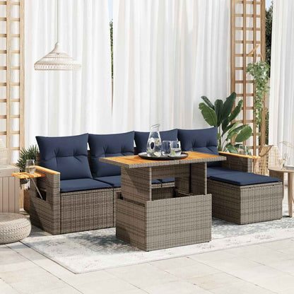 Set Divano da Giardino 6pz con Cuscini Grigio Polyrattan Acacia