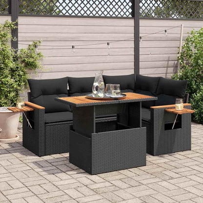Set Divani da Giardino 5 pz con Cuscini Nero Polyrattan Acacia