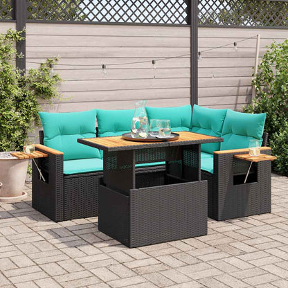 Set Divani da Giardino 5 pz con Cuscini Nero Polyrattan Acacia