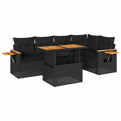 Set Divano da Giardino 6 pz con Cuscini Nero Polyrattan Acacia