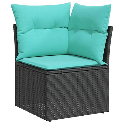 Set Divano da Giardino 6 pz con Cuscini Nero Polyrattan Acacia