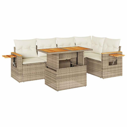 Set Divano da Giardino 6 pz con Cuscini Beige Polyrattan Acacia