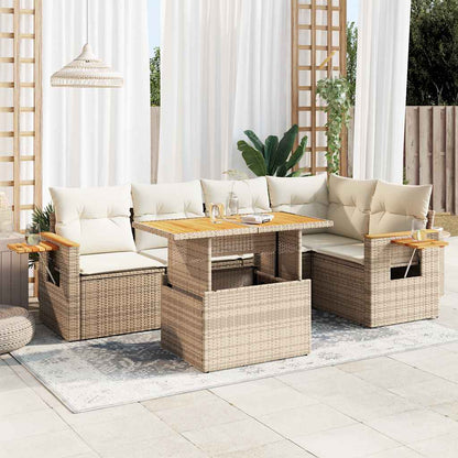 Set Divano da Giardino 6 pz con Cuscini Beige Polyrattan Acacia