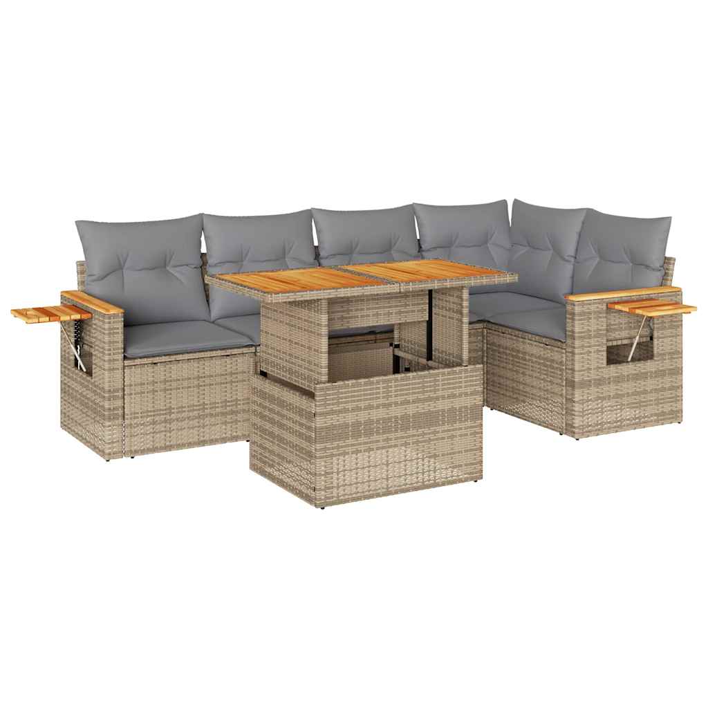 Set Divano da Giardino 6 pz con Cuscini Beige Polyrattan Acacia