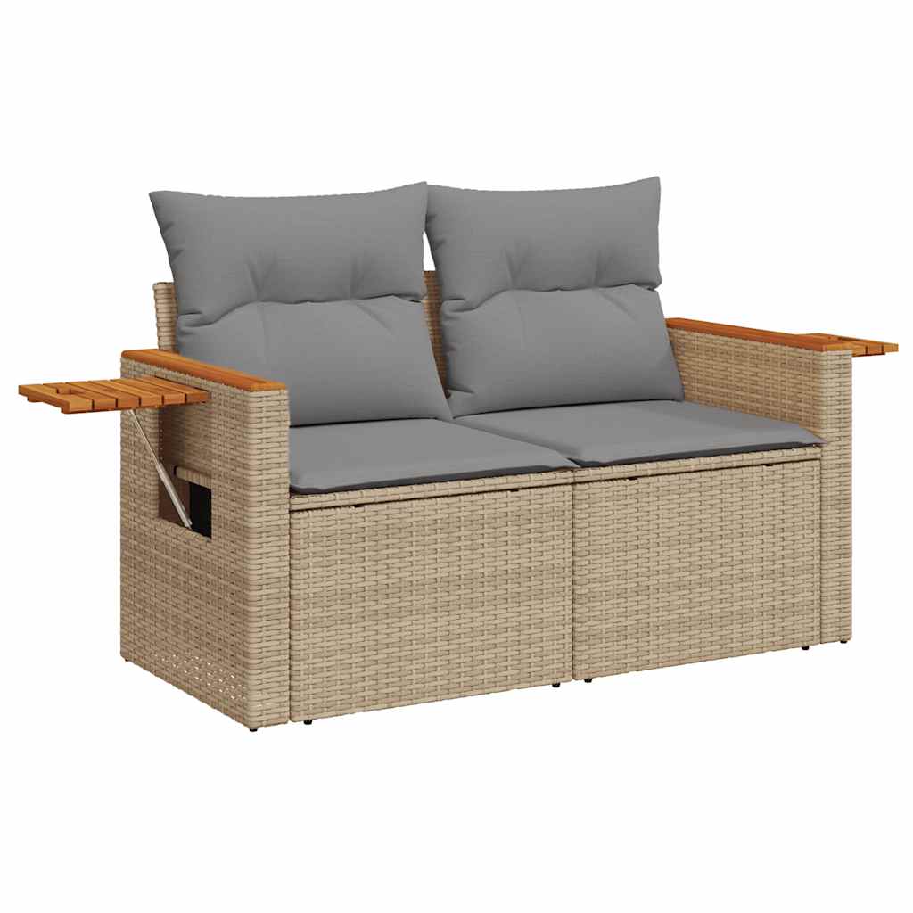 Set Divano da Giardino 6 pz con Cuscini Beige Polyrattan Acacia
