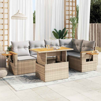 Set Divano da Giardino 6 pz con Cuscini Beige Polyrattan Acacia