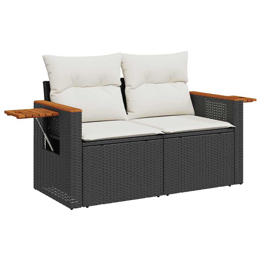 Set Divani da Giardino 9 pz con Cuscini Nero Polyrattan Acacia