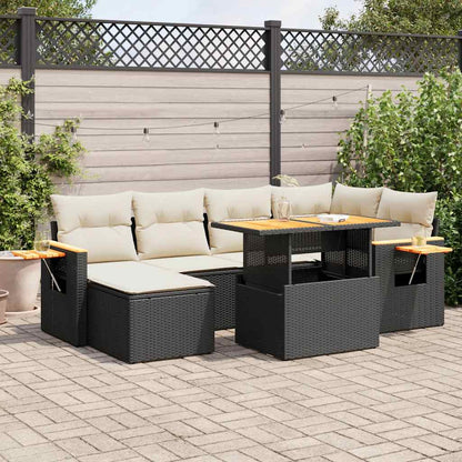 Set Divani da Giardino con Cuscini 7pz Nero Polyrattan Acacia