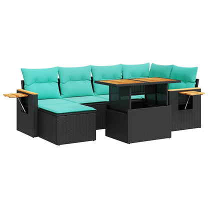 Set Divani Giardino 7 pz con Cuscini Marrone Polyrattan Acacia