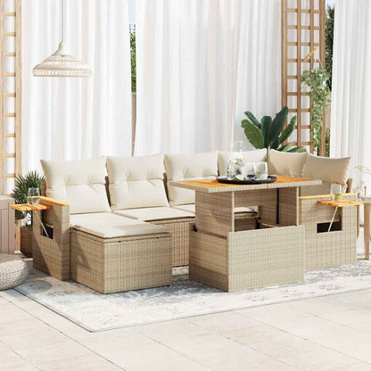 Set Divani da Giardino 7 pz con Cuscini Beige Polyrattan Acacia