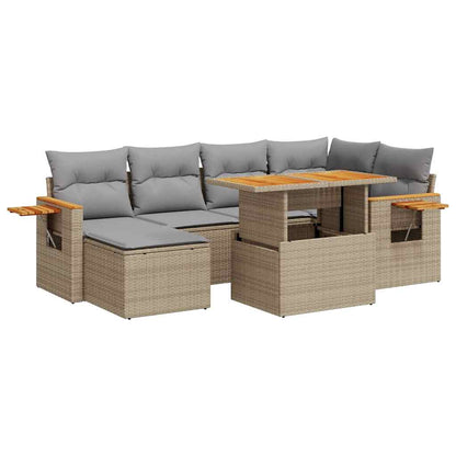 Set Divani da Giardino 7 pz con Cuscini Beige Polyrattan Acacia