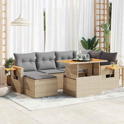Set Divani da Giardino 7 pz con Cuscini Beige Polyrattan Acacia