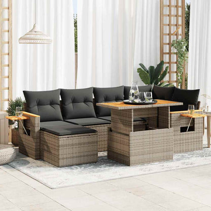 Set Divani da Giardino 7pz con Cuscini Grigio Polyrattan Acacia