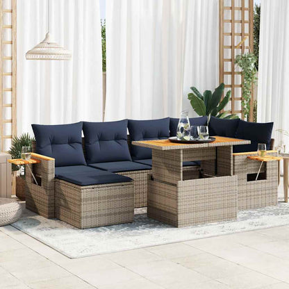 Set Divani da Giardino con Cuscini 7pz Nero Polyrattan Acacia
