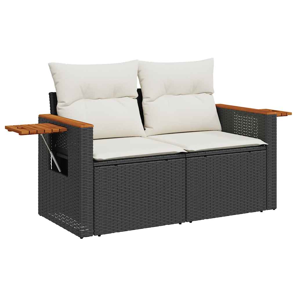 Set Divani da Giardino con Cuscini 8 pz Nero Polyrattan Acacia